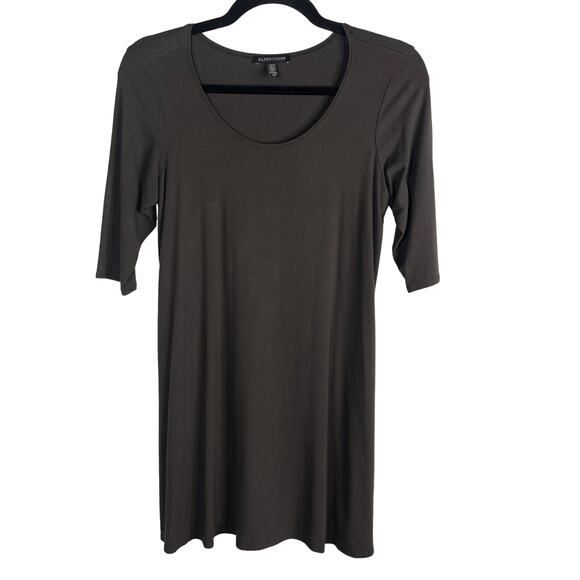 Eileen Fisher Small S Gray Knit Jersey Short Sleeve Tunic Dress Top Scoop Neck - Picture 1 of 8